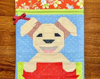 Summer Puppy with Watermelon Project Bag – Cross Stitch, Knitting, Crochet Tote