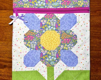 Darlin Dahlia Floral Project Bag for Cross Stitch, Crochet, Needlepoint, Craft Storage Bag