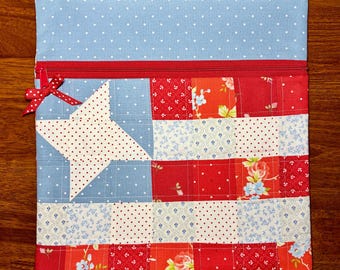 Patriotic American Flag Project Bag for Cross Stitch, Knitting, Crochet, Craft Bag