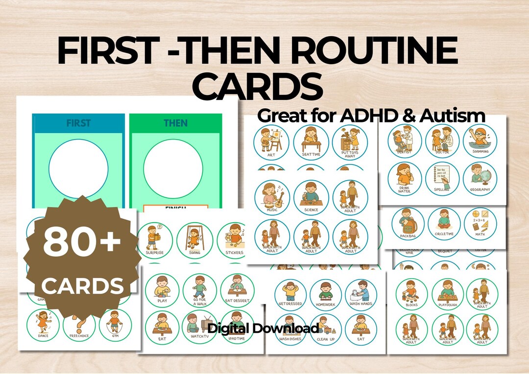 First Then Board Printable | Visual Schedule Autism ADHD | 84 Routine ...