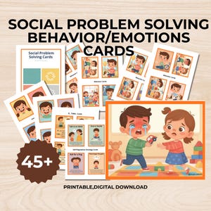 Social Problem Soling Cards Printable | SEL-Aktivitäten für Kinder, Autismus-Spezialpädagogik, ADHS-Verhaltenskarten, Klassenzimmer-PDF, Vorschule