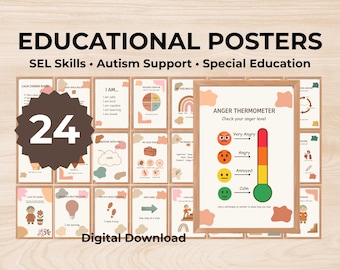 Classroom Decor /Calming Corner Posters /Bundle Set of 24, School Counselor Decor/Mental Health Emotional Regulation/ Circle of Control