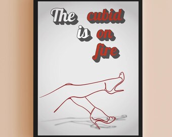 Cubid On Fire Line Art Print, Valentine's Day Decor (Digital Download)