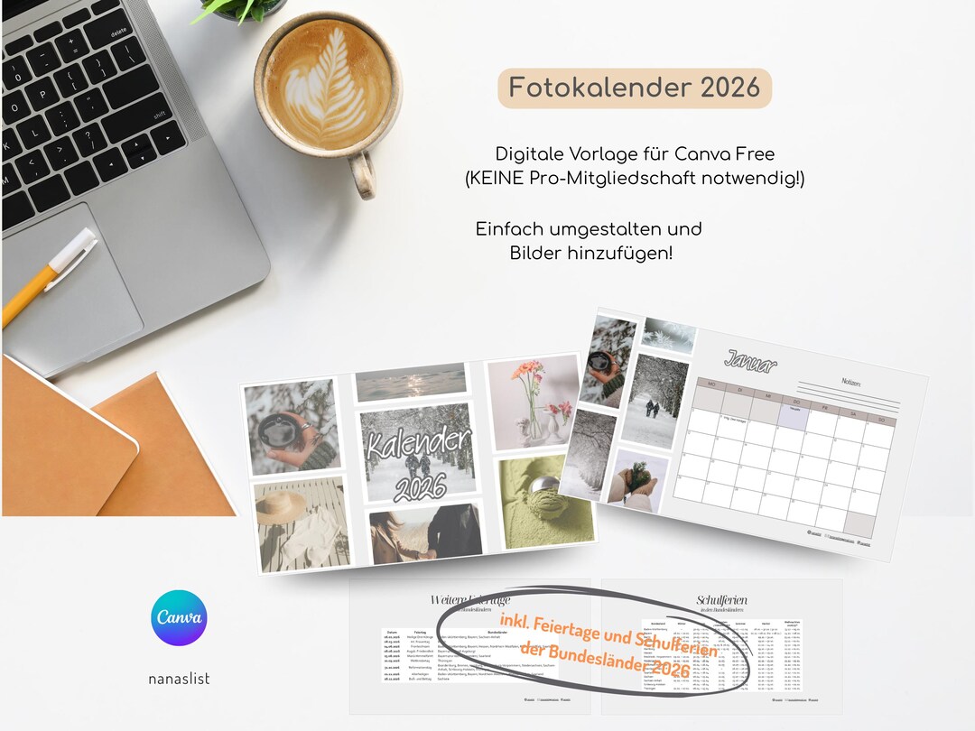 Fotokalender 2026 Zum Selbergestalten – Canva Vorlage | Persönlicher