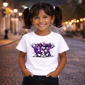 67 Six Seven Kids T-Shirt, Dark Purple Meme – Funny Shirt for Boys & Girls – Gift for Birthdays, Back to School, Halloween, School