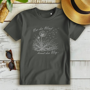 Women's T-shirt with dandelion design "Only the wind knows the way" – sustainable organic cotton shirt, gift for flower lovers and free spirits