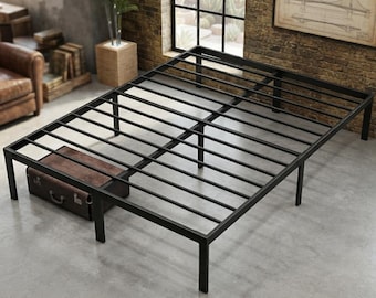 16 inch metalen platformbedframe, zwaar uitgevoerd staal, stevige lattenbodem, moderne slaapkamer