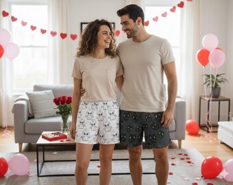 Dragon Couple Pajama Pants, Short adult And Youth, Soft Cozy Lounge Sleepwear, Gift Couple Matching