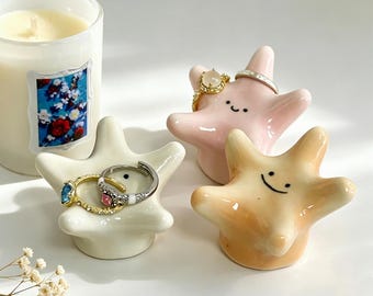 Handmade Ceramic Star Trinket Dish, Unique Ring Holder and Pen Rest, Whimsical Desk Decor, Jewelry Organizer Gift