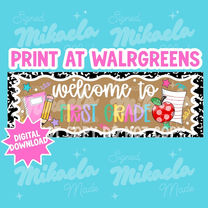 Welcome to First Grade Banner Canva Template | 2x6 Walgreens Print | Custom Back to School (Digital Download) image 1