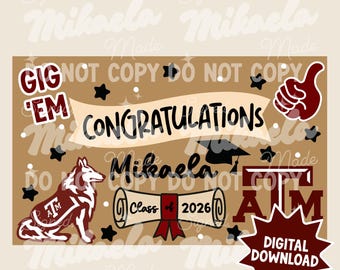Plantilla de pancarta de graduación de Texas A&M / Decoración para fiesta de graduación (Descarga digital)