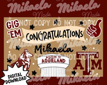 Plantilla de pancarta de aceptación de Texas A&M / Decoración para fiesta de graduación (Descarga digital)
