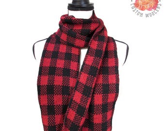 Hand-Knit Buffalo Check Scarf – Merino Wool Alpaca Blend, Cozy Winter Accessory