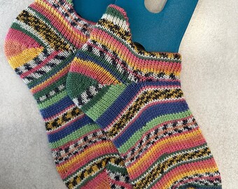Hand-Knitted Merino Wool Socks, Cozy Winter Warmth, Colorful Pattern Accessories
