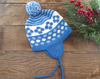 Child's Earflap Hat Knitting Pattern, Fair Isle Nordic Style (PDF Download)