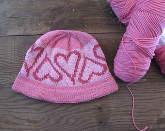 Child's Summer Hat Knitting Pattern, Heart Design, Ages 2-4 (PDF Download)