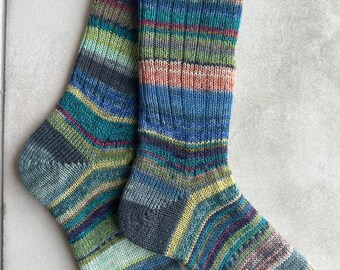Scrappy One of a Kind Hand-Knitted Socks,  Hand-Knitted Merino Wool Socks - Large