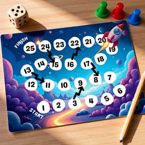 Space Board Game Printable for Kids | Rocket Number Game 1–25 | Counting Math Activity | Instant PDF Download