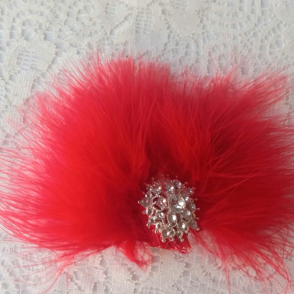 Red Feather Hair Clip, Fluffy  Red Feather Fascinator Hair Clip