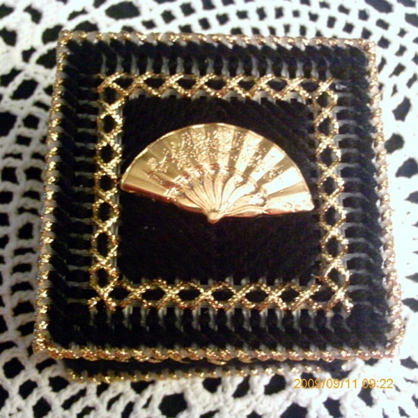 Gold and Black Victorian  Fan Trinket Box