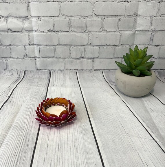 Porte Bougie Lotus Rose Et Orange Porte Bougie Chainmaille Lotus Fleur De Lotus Porte Bougie Rose Et Orange Décor Asiatique