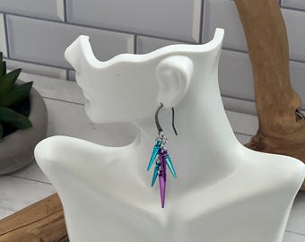Purple and Blue Spike Earrings, Nickel Free, Made to Order