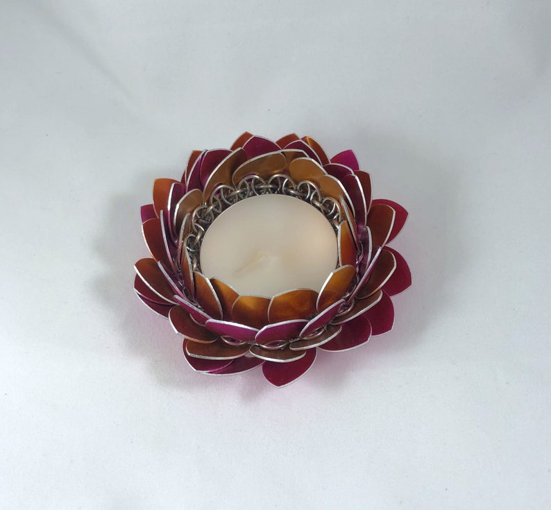 Pink and Orange Lotus Candle Holder Chainmaille Lotus Candle Etsy