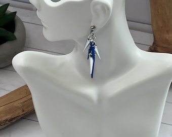 Blue and Silver Spike Earrings, Nickel Free, Made to Order