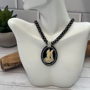 Kneeling Fairy Cameo on Beaded Chenille Stitch Necklace, 18 Inch, One of a Kind bild 1
