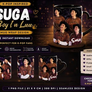 Suga Boy In Luv Mug Wrap PNG | Yoongi Dance Meme Cup Design | Kpop Cowboy Aesthetic Sublimation Wrap | Instant Download