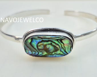 Bracelete de prata esterlina com concha de abalone