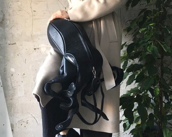 Black Leather Backpack Octopus Backpack Sea Monster Squid Bag Octopus Black Leather Bag Poulpe Bag Devilfish Bag