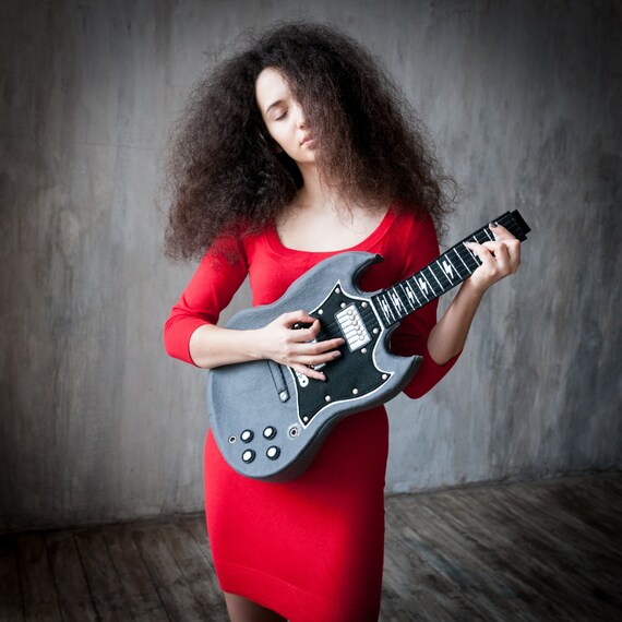 Bolso de para guitarra eléctrica Mochila de cuero rojo -