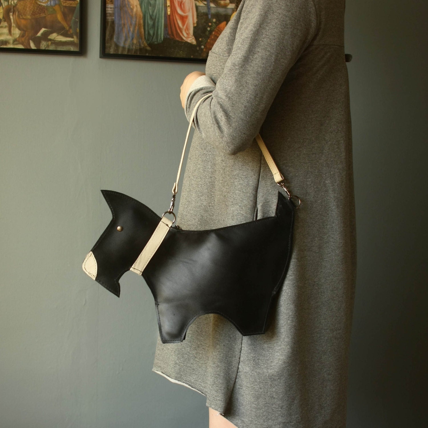 Leather Dog Bag Small Black Leather Terrier Purse Etsy