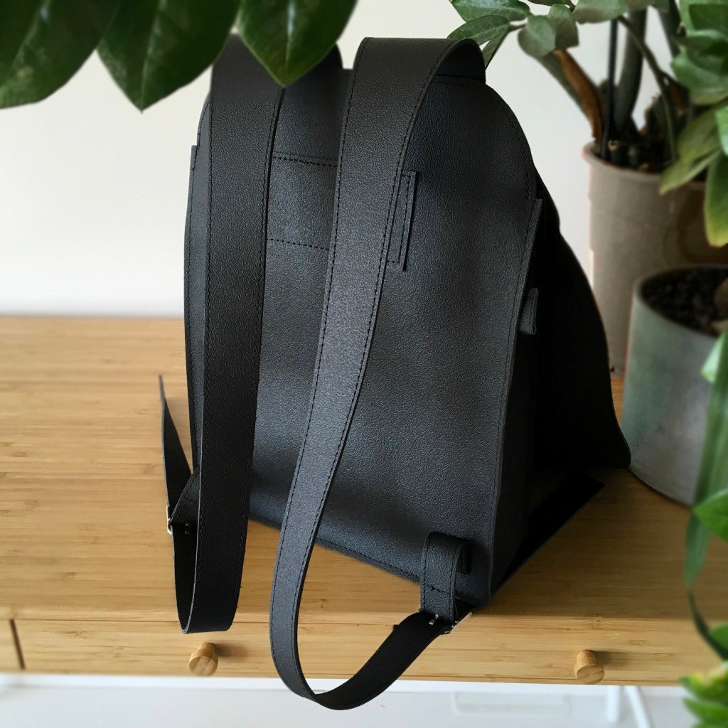 Zara Basic Collection black faux leather backpack purse
