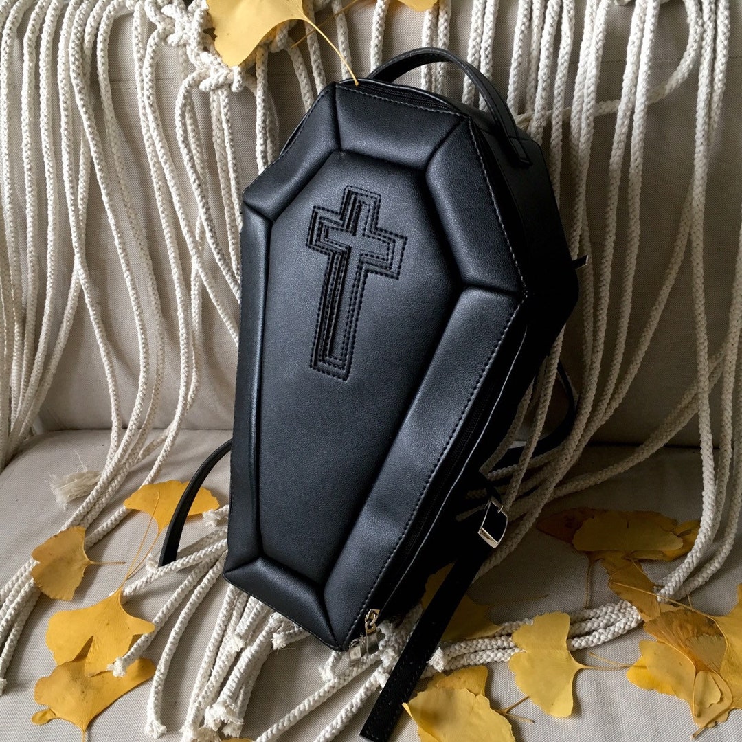 Coffin Backpack Black Leather Backpack Gothic Backpack Coffin Bag