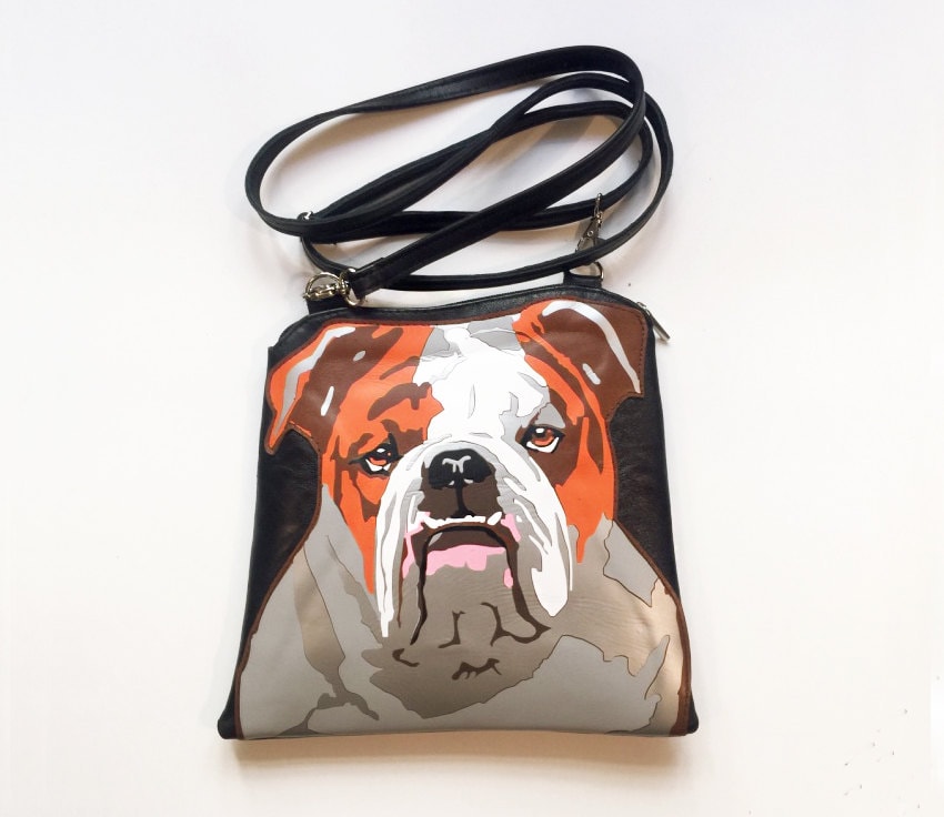 Bulldog Faux Leather Handbag with Shoulder Strap