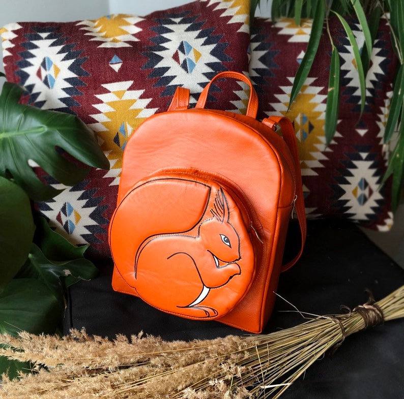 Squirrel Backpack Orange Leather Backpack Squirrel Leather Etsy Denmark