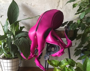 Pink Leather Backpack Purple Octopus Backpack Sea Monster Squid Bag Octopus Leather Bag Poulpe Bag Devilfish Bag