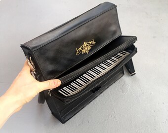 Piano Music Gift Black Leather Bag Upright Piano Purse Unusual Backpack