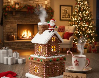 Gingerbread House Crochet Pattern | Lighted Christmas Cottage PDF | 2-Day Holiday Craft Project | Amigurumi Candy House | Digital Download