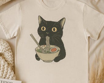 Ramen Cat T-Shirt, Cat Lover Shirt, Kawaii Tees, Anime Cat Shirt, Japanese Shirt