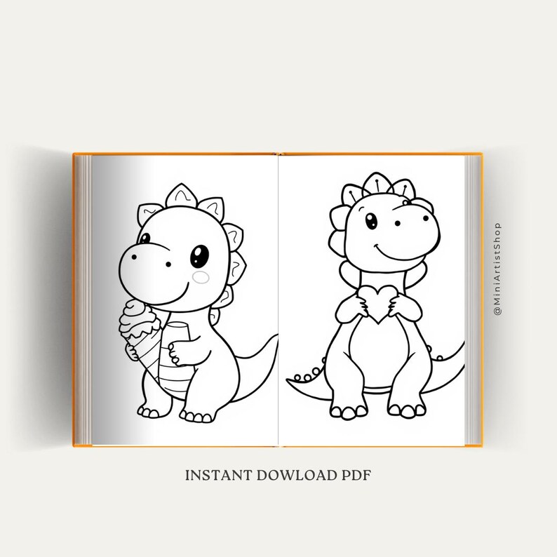 Kawaii Dinosaurs Coloring Book for Kids: 30 Printable Pages, Easy & Fun ...