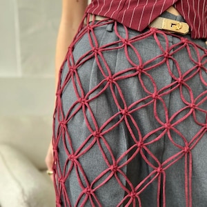 Makrame Overdel til Bukser, Frynsesjal til Jeans, Festival Netskørt Boho, Makrame Hoftebælte, Frynsesjal Wrap
