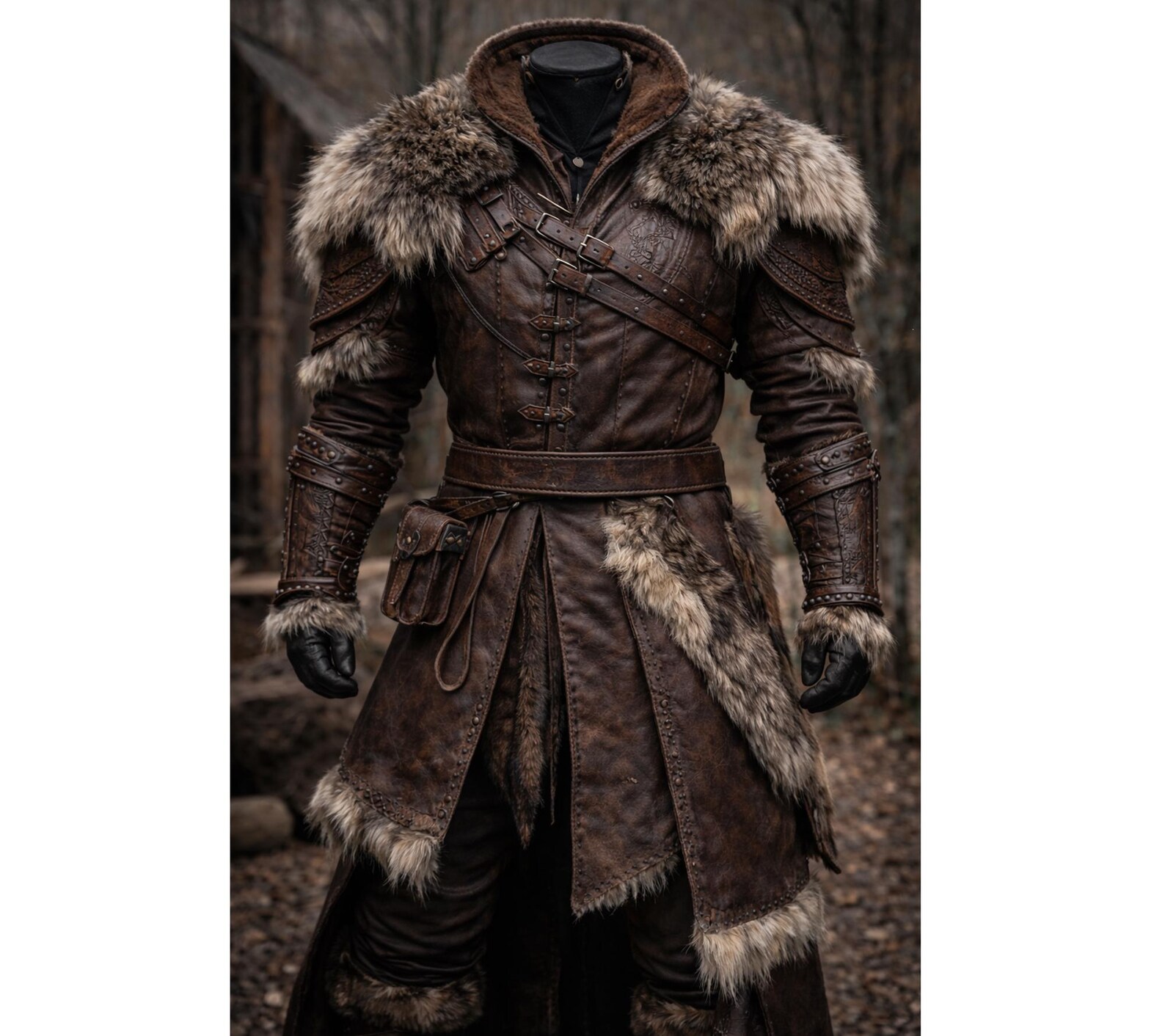 Handmade Brown Leather Viking Coat | Fur Trim, Medieval Armor - Etsy