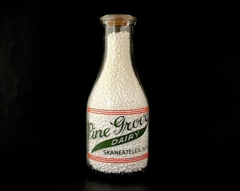 Vintage Pine Grove Dairy Skaneateles NY Pyro Quart Guernsey Milk Bottle with Pine Trees and Cap - 1923 to 1954 mTc mark