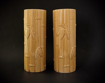 2 Vintage Orchids of Hawaii R-6 Bamboo Mustard Yellow Tiki Mugs - Made in Japan 1960s 1970s era