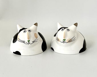 Vintage Villeroy & Boch Animal Park Black and White Fat Cat Salt and Pepper Shakers - Made in France 1990s - No Box