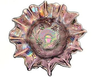 Vintage Fenton Light Amethyst Carnival Glass Good Luck 10" Bowl - Limited Edition 1991 - Catalog Number 4619 DT