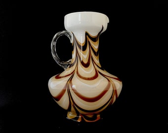 Vintage 1970s Empoli VB Opaline Florence Italy Marbled Swirl Pitcher Vase - Vetreria Barbiera Glass